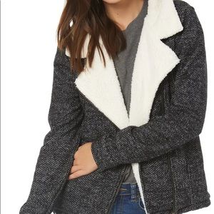 o’neill Latte Faux Shearling Trim Moto Jacket